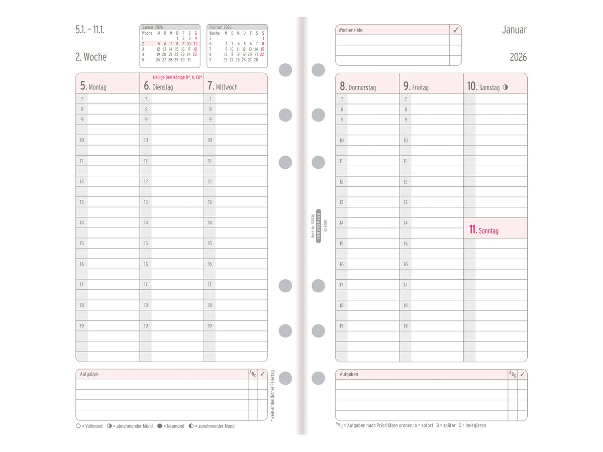 CHRONOPLAN Ersatz Wochenplan 2026 50546Z.26 1W/2S in Spalten Midi (4004182088548)