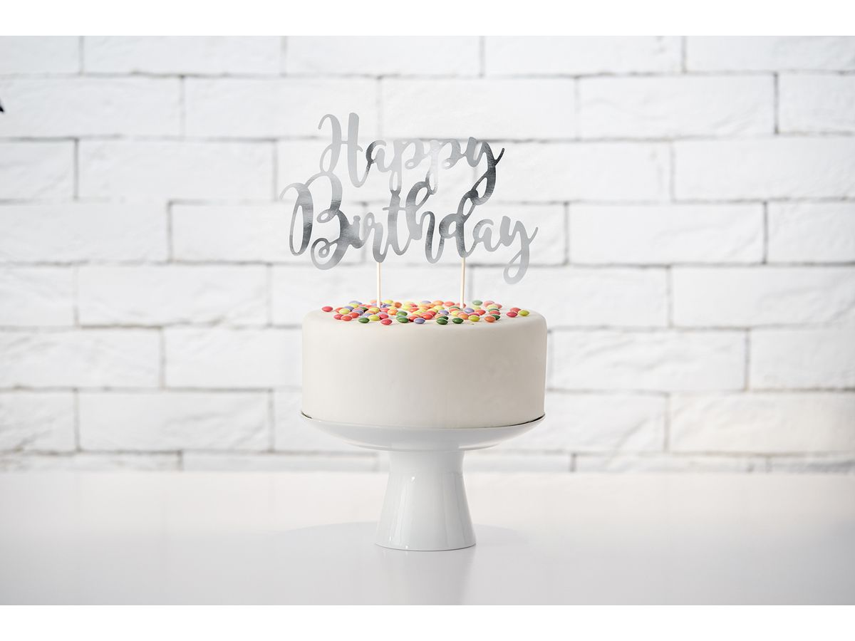PARTYDECO Caketopper 22.5cm KPT11-018M Joyeux anniversaire argent (5902230744943)