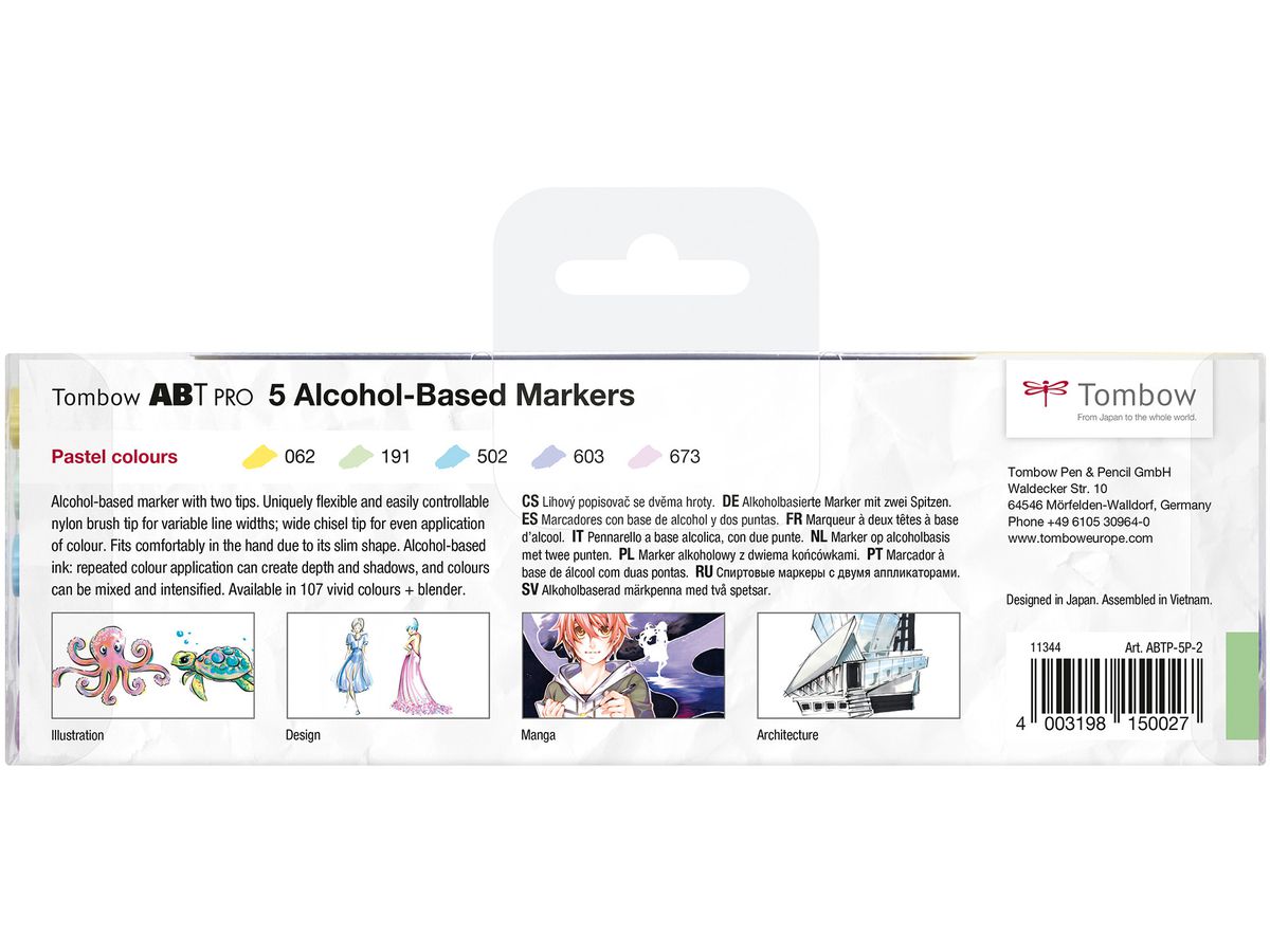 TOMBOW Dual Brush Pen ABT PRO ABTP-5P-2 Pastel Colours Set, 5 pcs. (4003198150027)