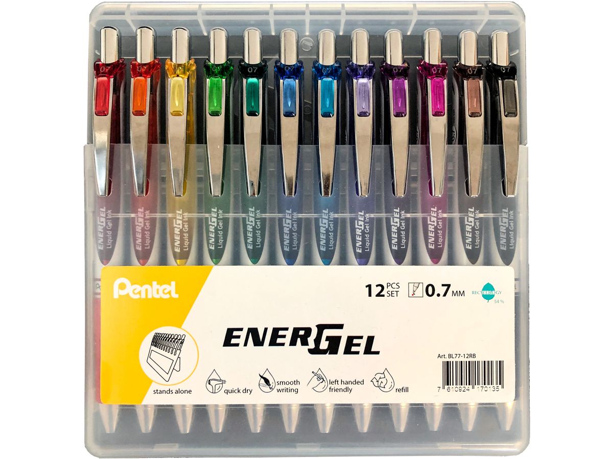 PENTEL Rollerball EnerGel 0.7mm BL77-12RB Rainbow Set 12 pièces (7610924170135)