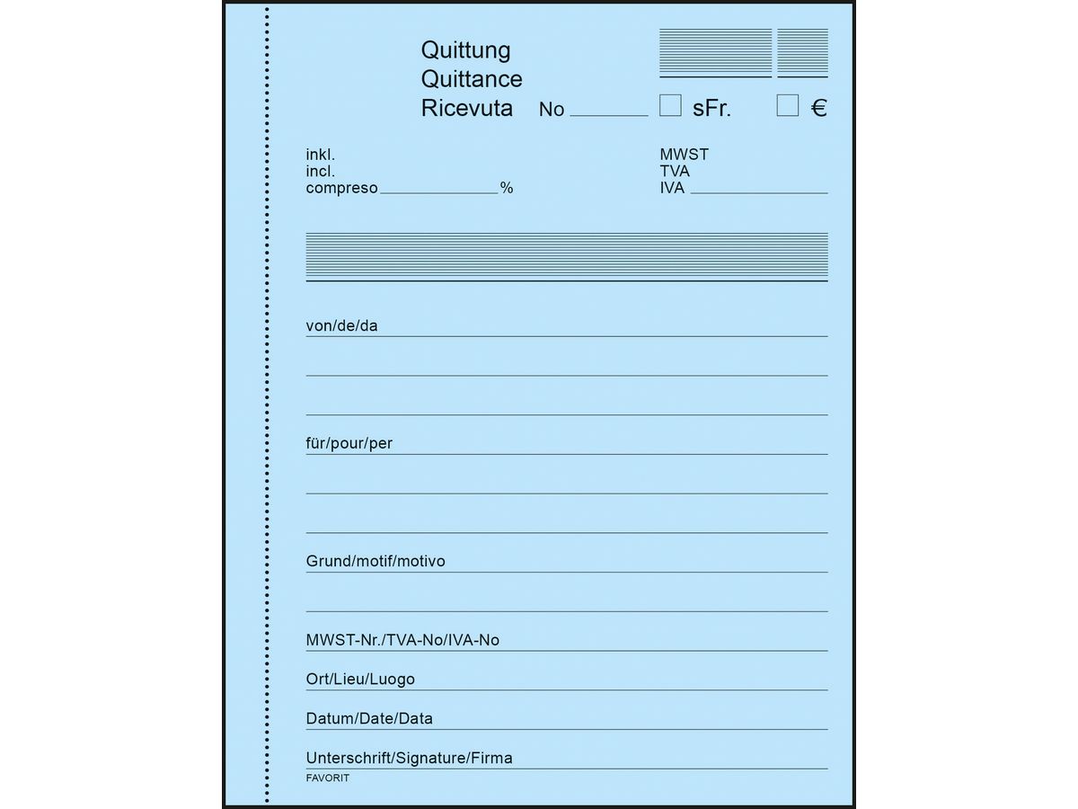 FAVORIT Quittungen A6 8094 OK rot/weiss,D/F/I,durchschreib. (7612149247074)