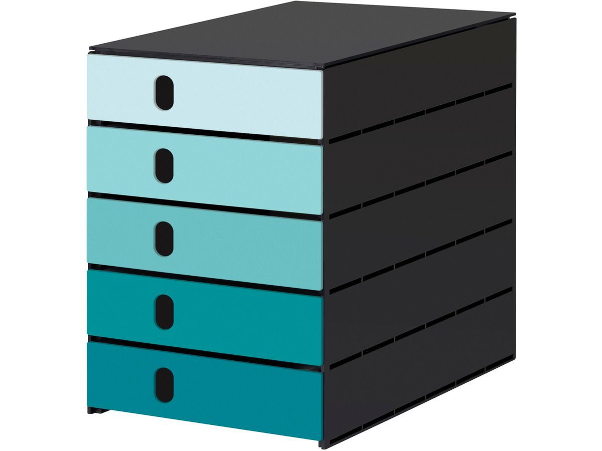 STYRO Schubladenbox styroval öko 14-8000.9aq schwarz/aqua 5 Schubladen (7612176095402)