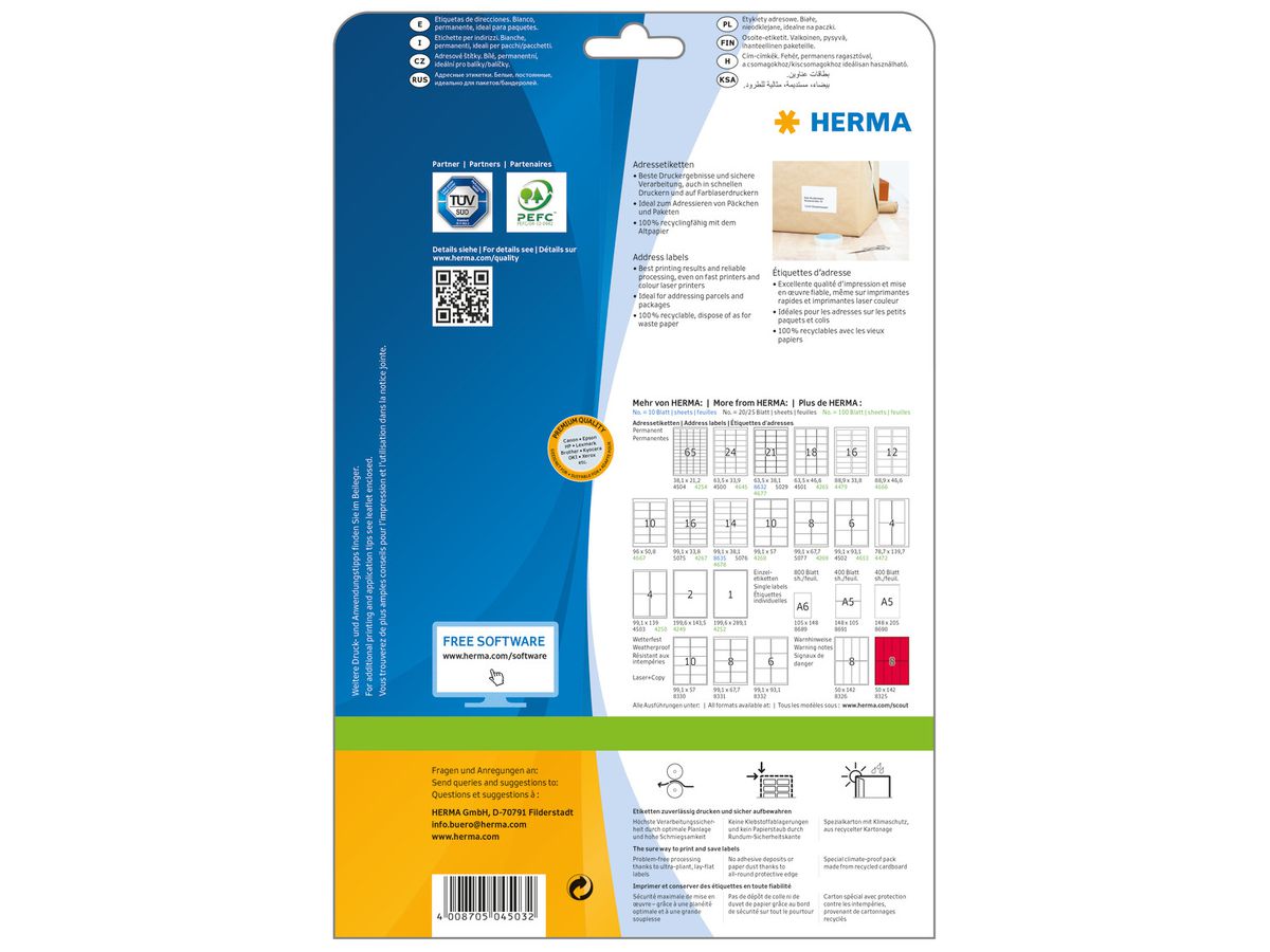 HERMA Etiquettes Premium 99.1x139mm 4503 blanc, permanent 100 pcs. (4008705045032)