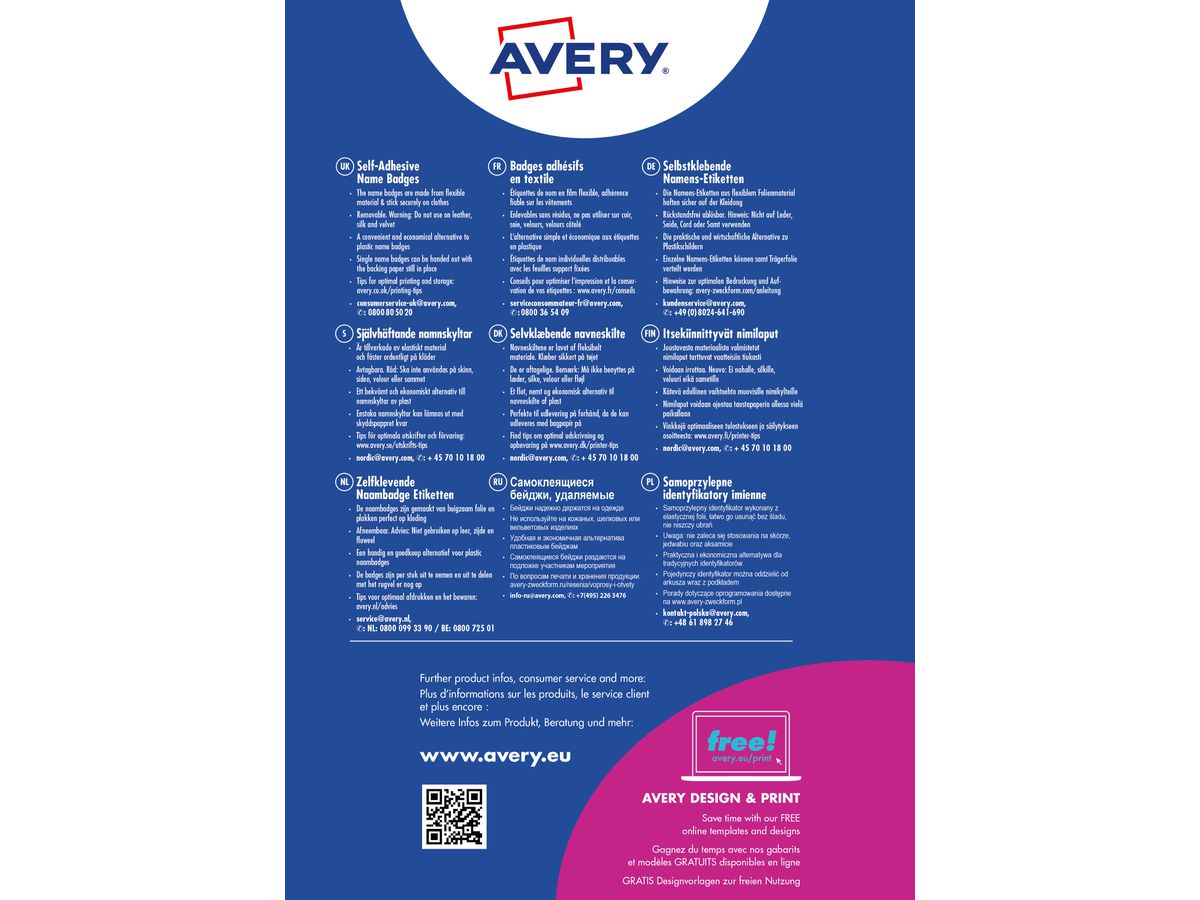 AVERY ZWECKFORM Namensetiketten 65mm J4881-20 weiss 20 Blatt/160 Stk. (4004182148136)