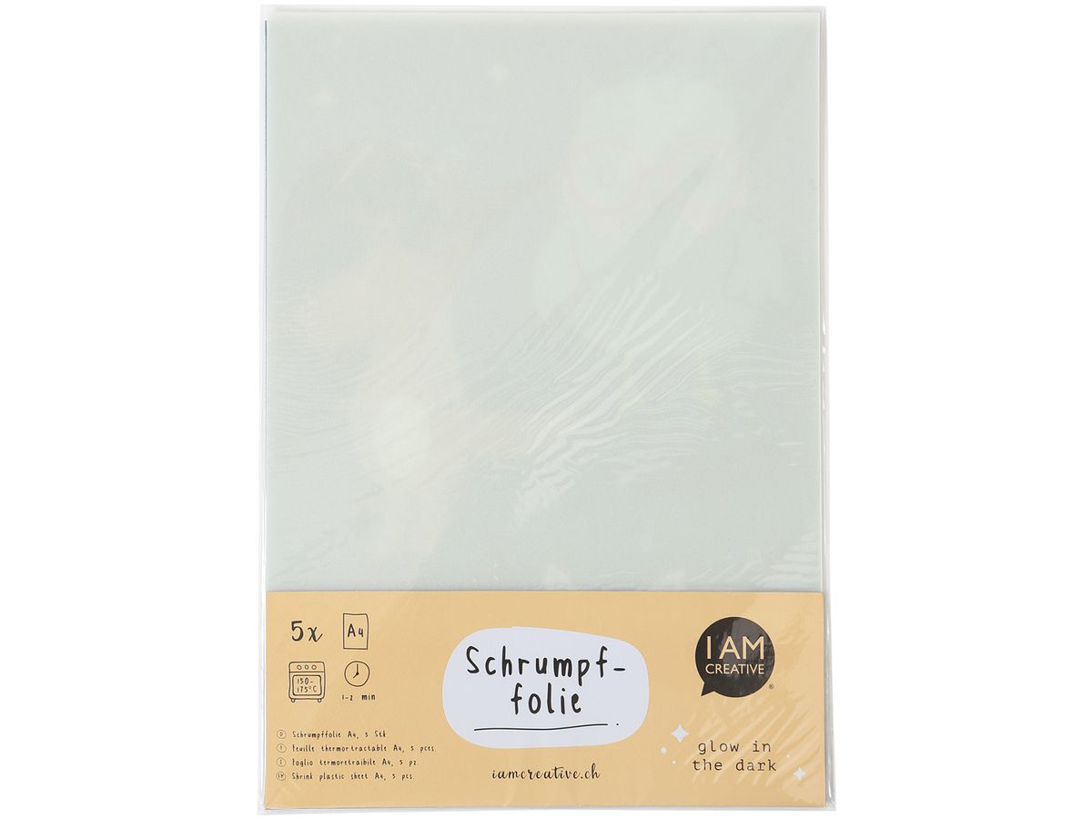 I AM CREATIVE Shrinkfolie A4 4010.49 glow in the dark, 5 Blatt (7611983194377)