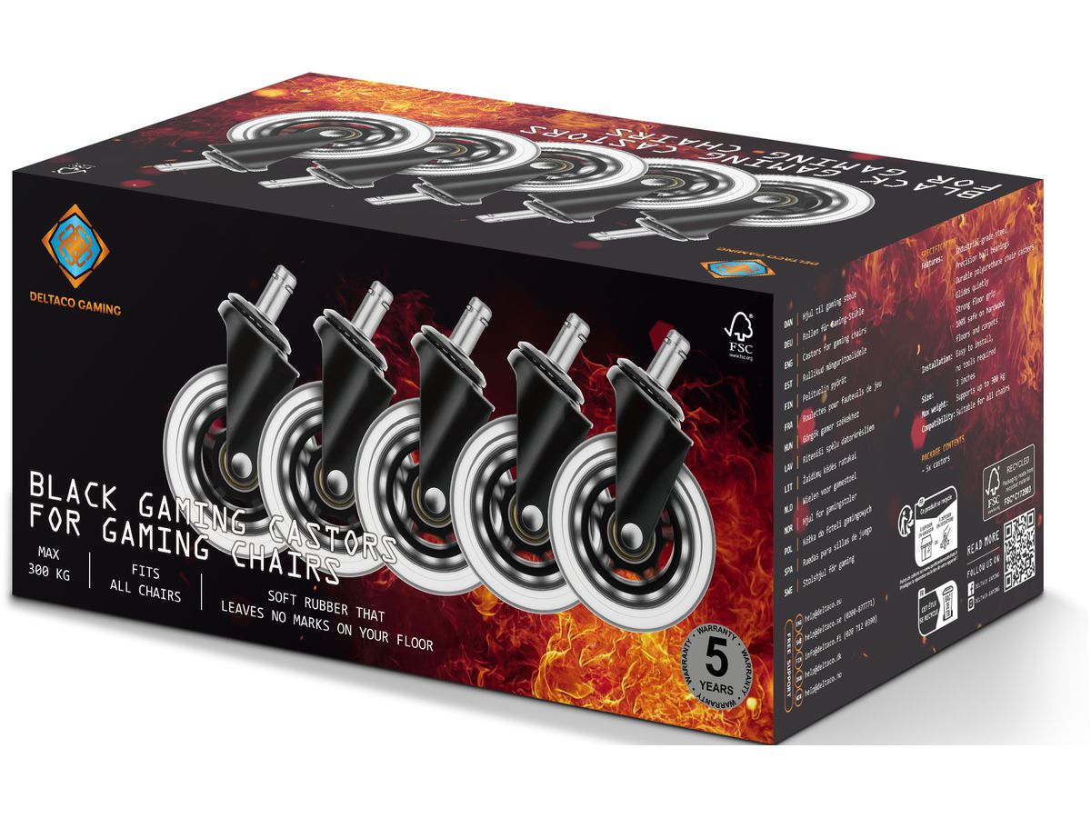 DELTACO Casters, Wheels, 5-pack GAM-157 Dark Line (7333048059987)