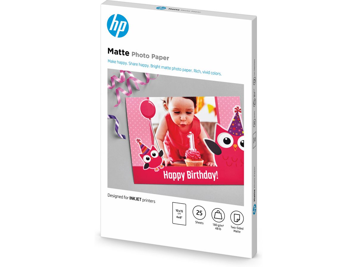 HP HP Matte Photo Paper 10x15cm 7HF70A InkJet, 180g 25 Blatt (0193905314706)