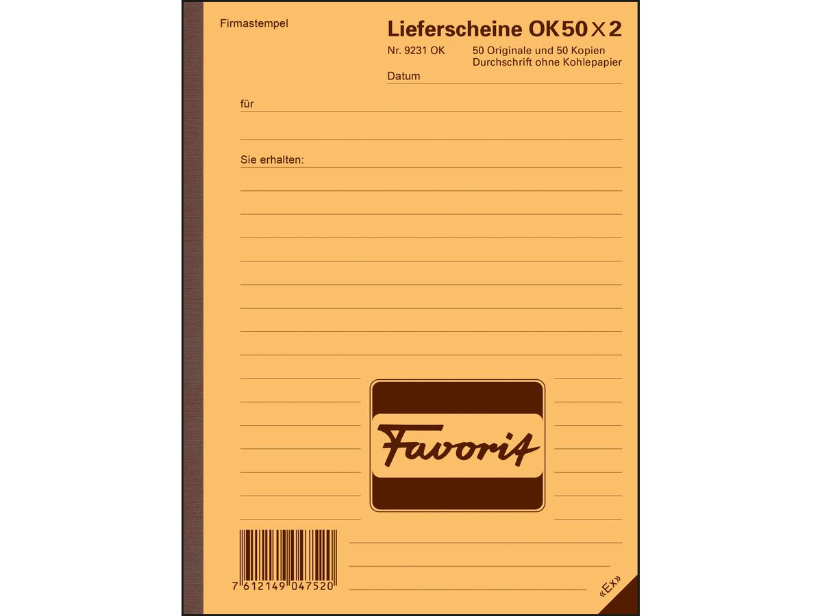 FAVORIT Blocco form. b. di consegna A5 9231 OK carta autocopiante 50x2 fogli (7612149047520)