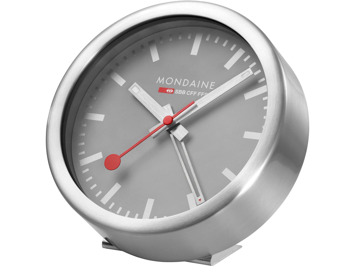 MONDAINE Wand / Tischuhr 125mm A997.86SBV.1 grau, Weckfunktion (7611382636041)