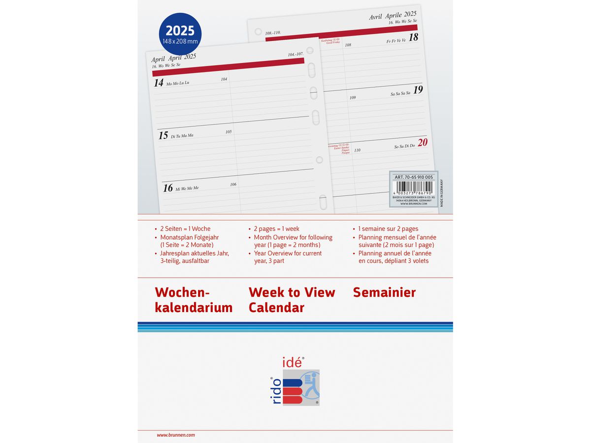 RIDOIDE Timing 1 calendrier sem. 2026 7065910006.26 1S/2P ML 14.8x21cm (4003273792036)
