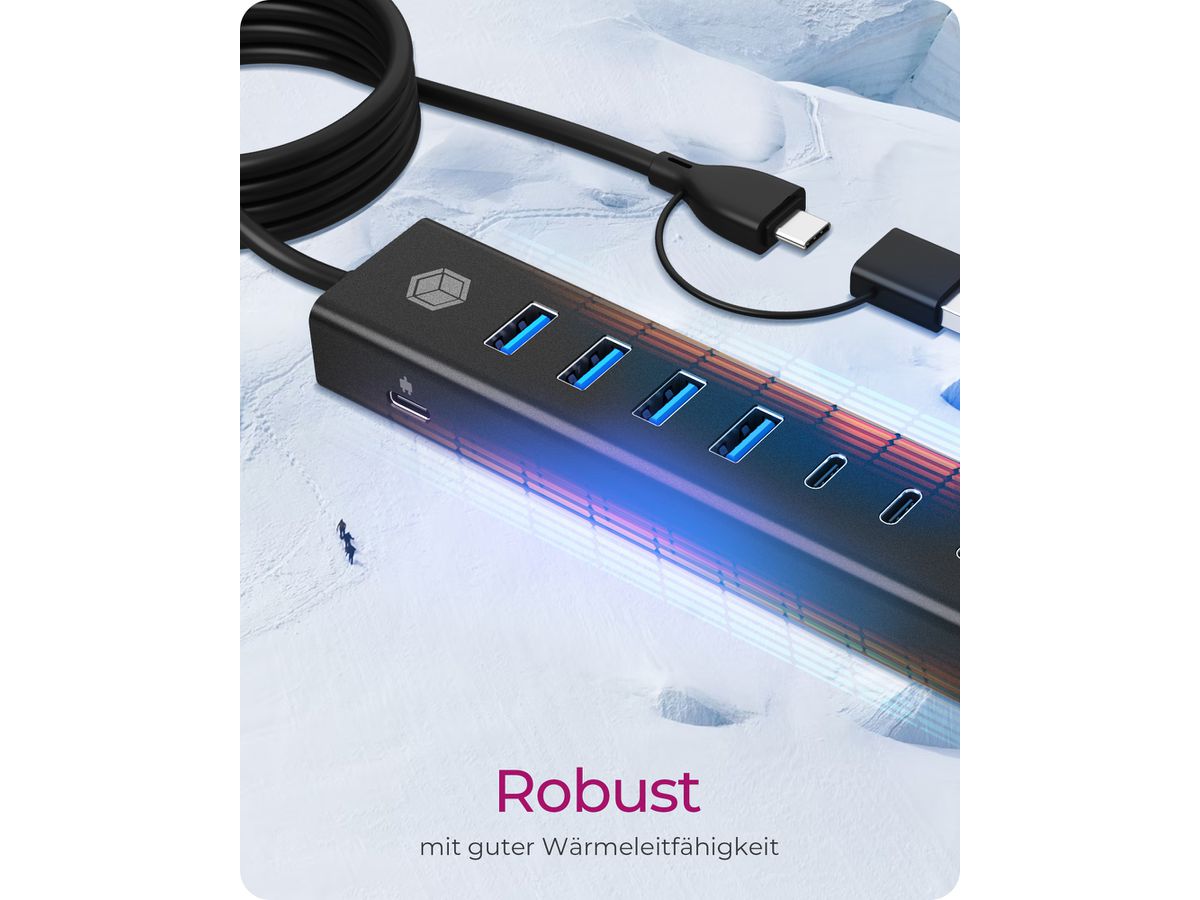ICY BOX 7-Port USB 3.2 Gen 1 Hub IB-HUB1737-C3 3x USB-C & 4x USB-A (4250078173991)