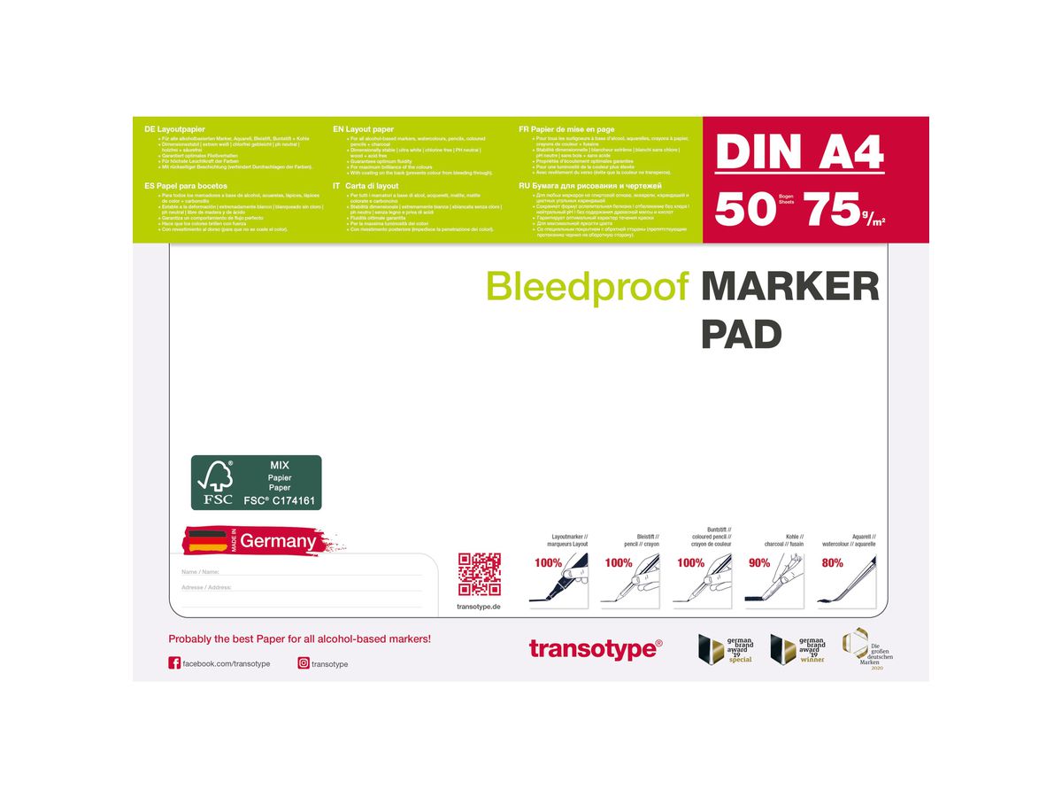 TRANSOTYPE Layoutpapier A4 25001 75g, weiss 50 Blatt (4013695265148)