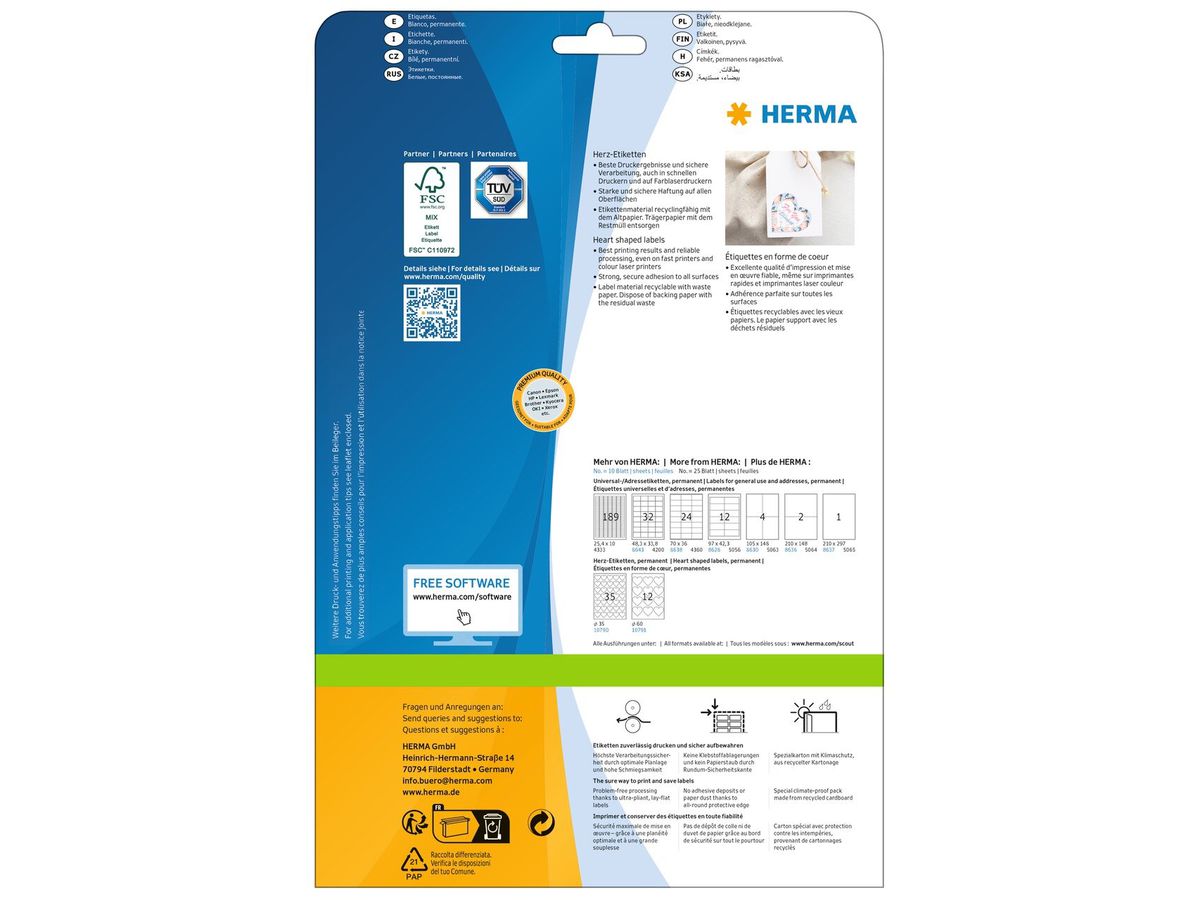 HERMA Etichette Premium 60mm 10791 cuore, bianco 120 pezzi (4008705107914)