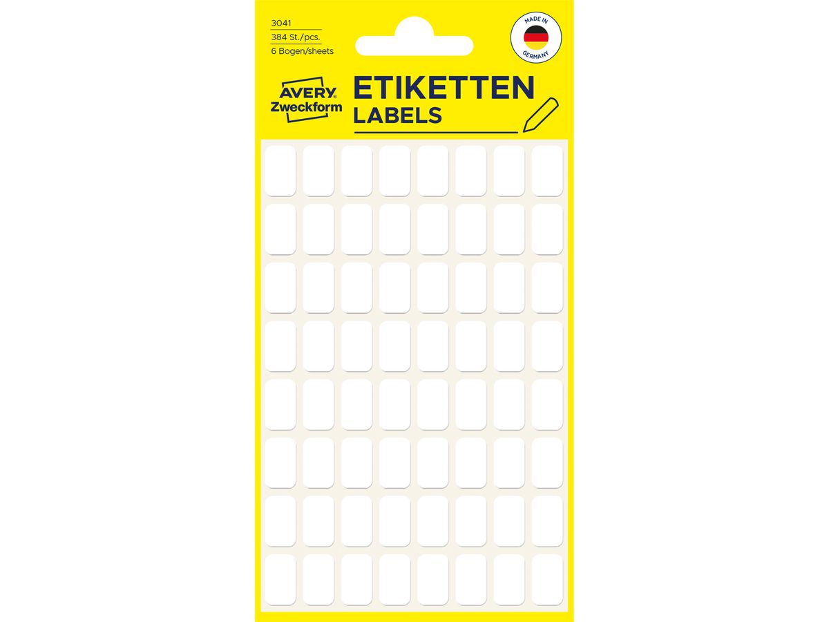 AVERY ZWECKFORM Haushaltetiketten 13×8mm 3041 weiss 384 Stück (4004182030417)