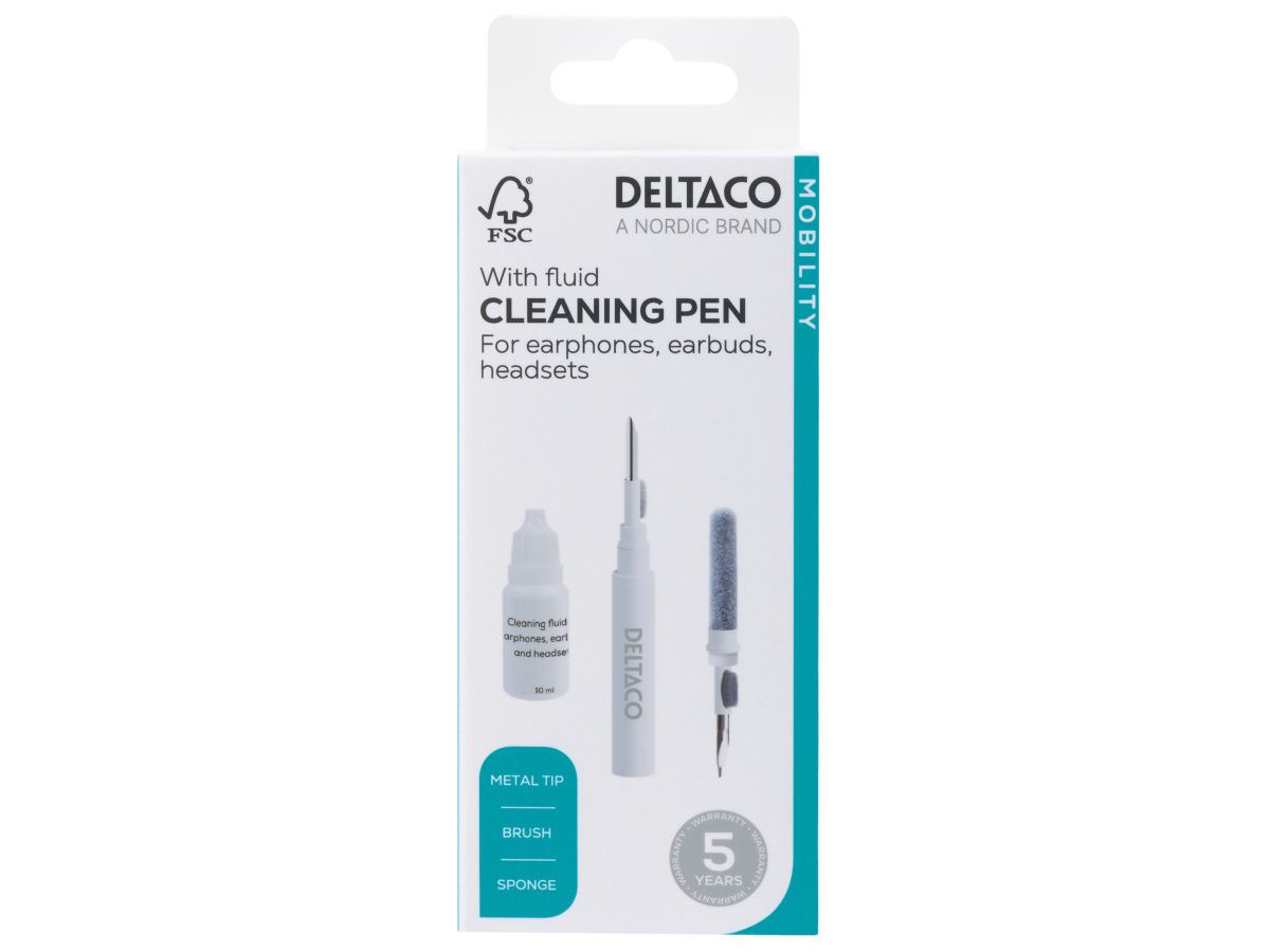DELTACO Earphone cleaning pen CLP-100 metal tip,brush,sponge,liquid (7333048060334)