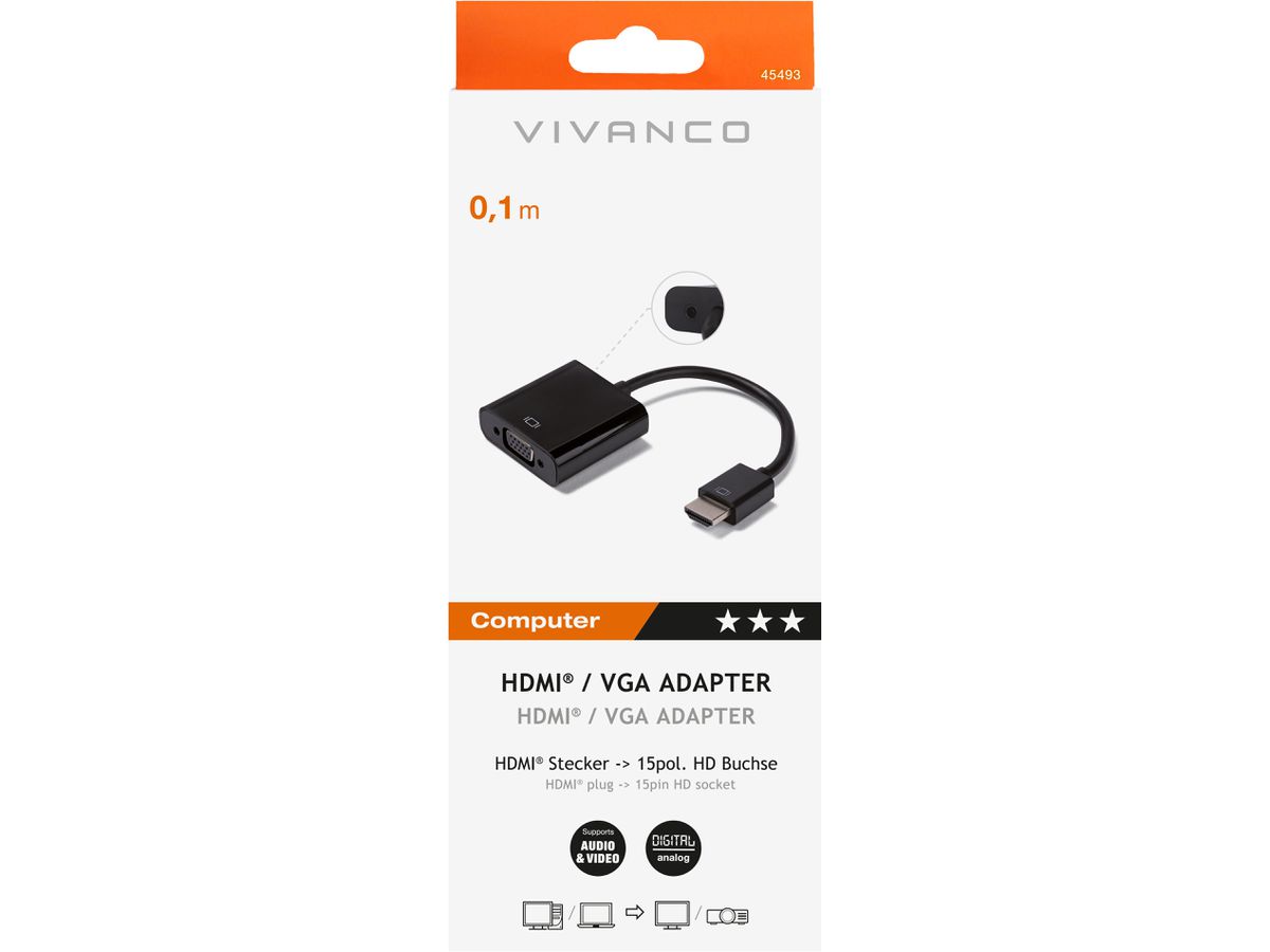 VIVANCO HDMI VGA-Adapter 45493 HDMI Stecker (4008928454932)