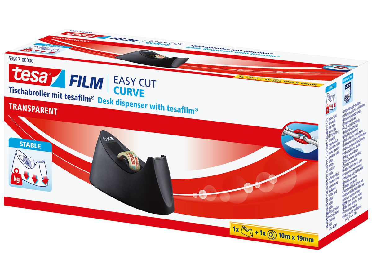 TESA Dispenser Curve 10mx19mm 53917-00000 nero incl. 1 roto. Tesafilm (4042448463272)