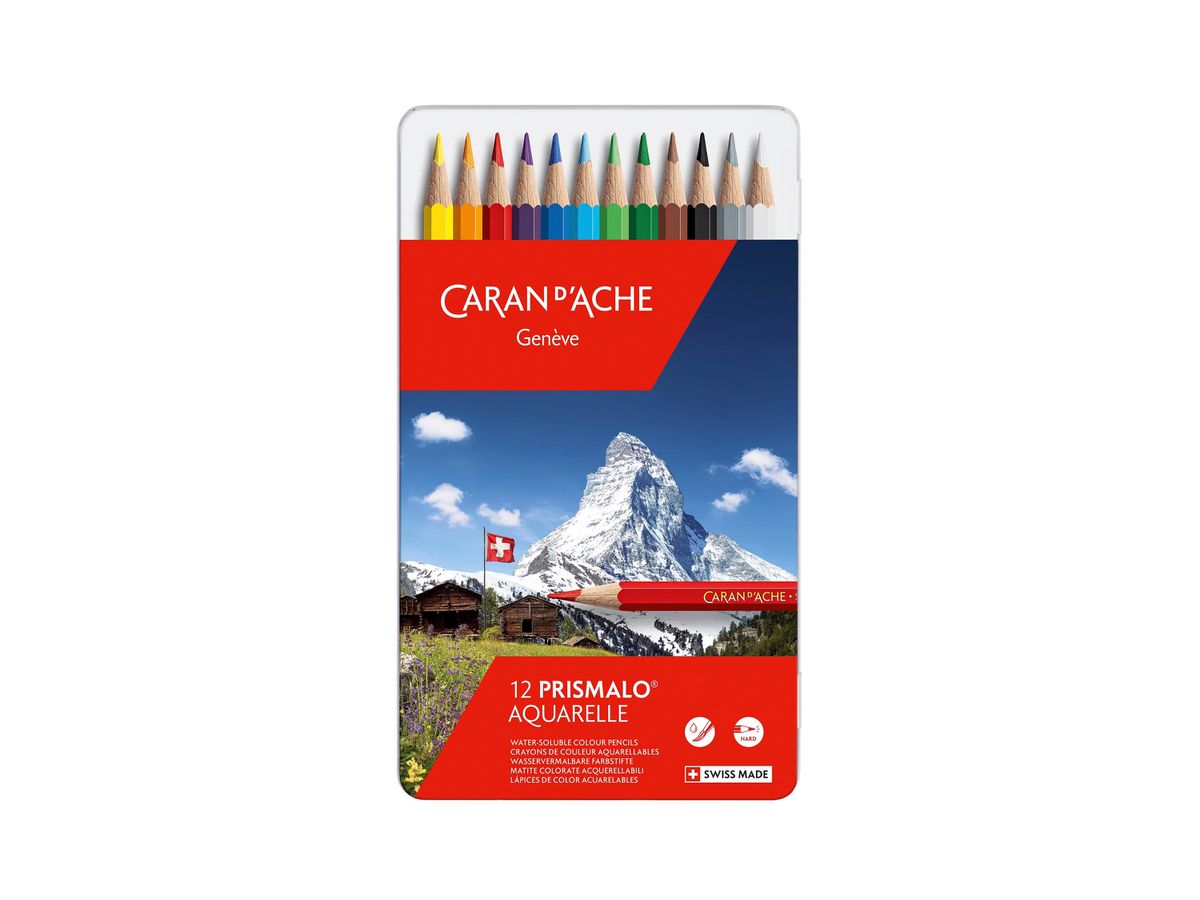 CARAN D'ACHE Farbstifte Prismalo 3mm 999.312 ass. in Metallsch. 12 Stück (7610186013126)
