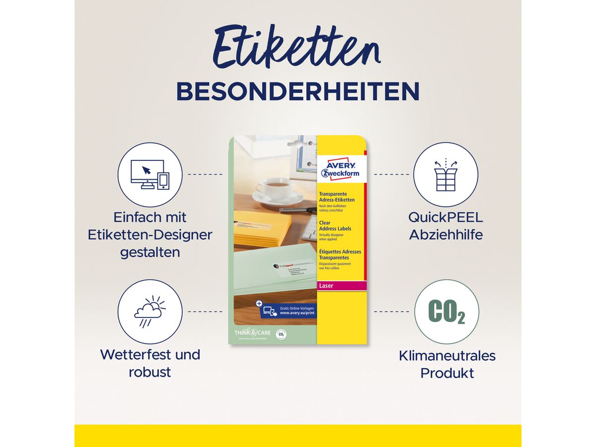 AVERY ZWECKFORM Mailing etichette 45,7x25,4mm L4770-25 Laser, tras. 1000pz./25fl. (4004182047705)