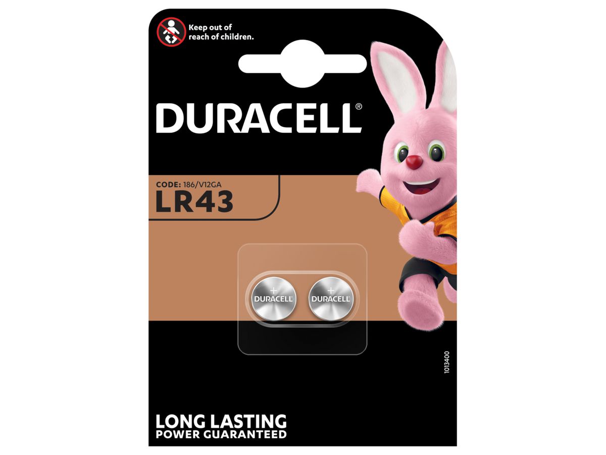DURACELL Knopfbatterie Specialty LR43 LR43, 1.5V 2 Stück (5000394052581)