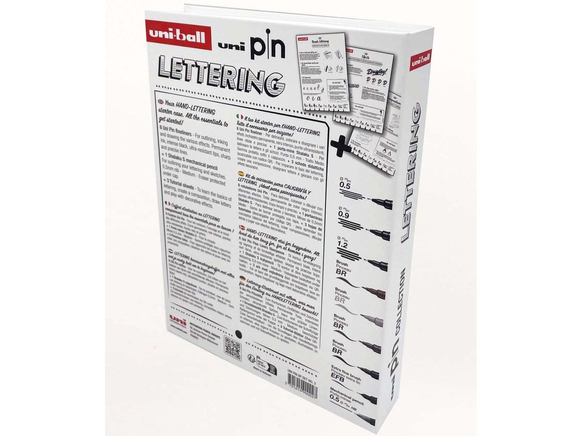 UNI-BALL Fineliner Pin Starter Set UNI PIN 8P S Collection Lettering 9 pezzi (3701614900027)