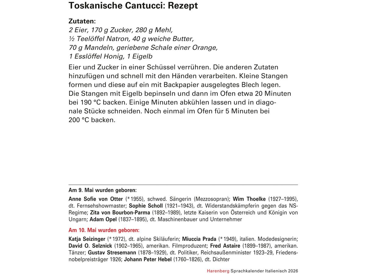 HARENBERG Calendrier détachable 2026 2111000+26 Italienisch DE, IT 12.5x16cm (9783840035852)