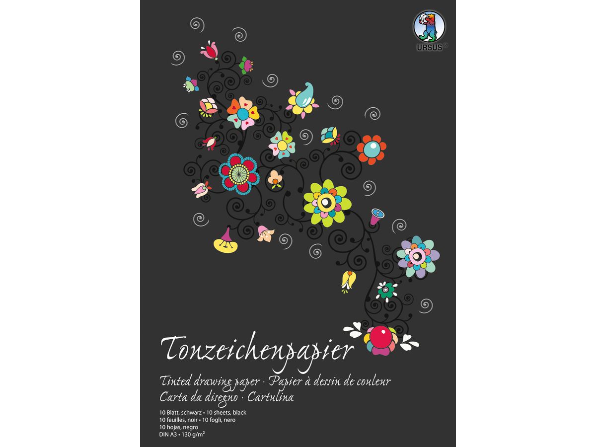 URSUS Tonzeichenpapier-Block A3 2154090SE 130g, schwarz 10 Blatt (4008525202479)