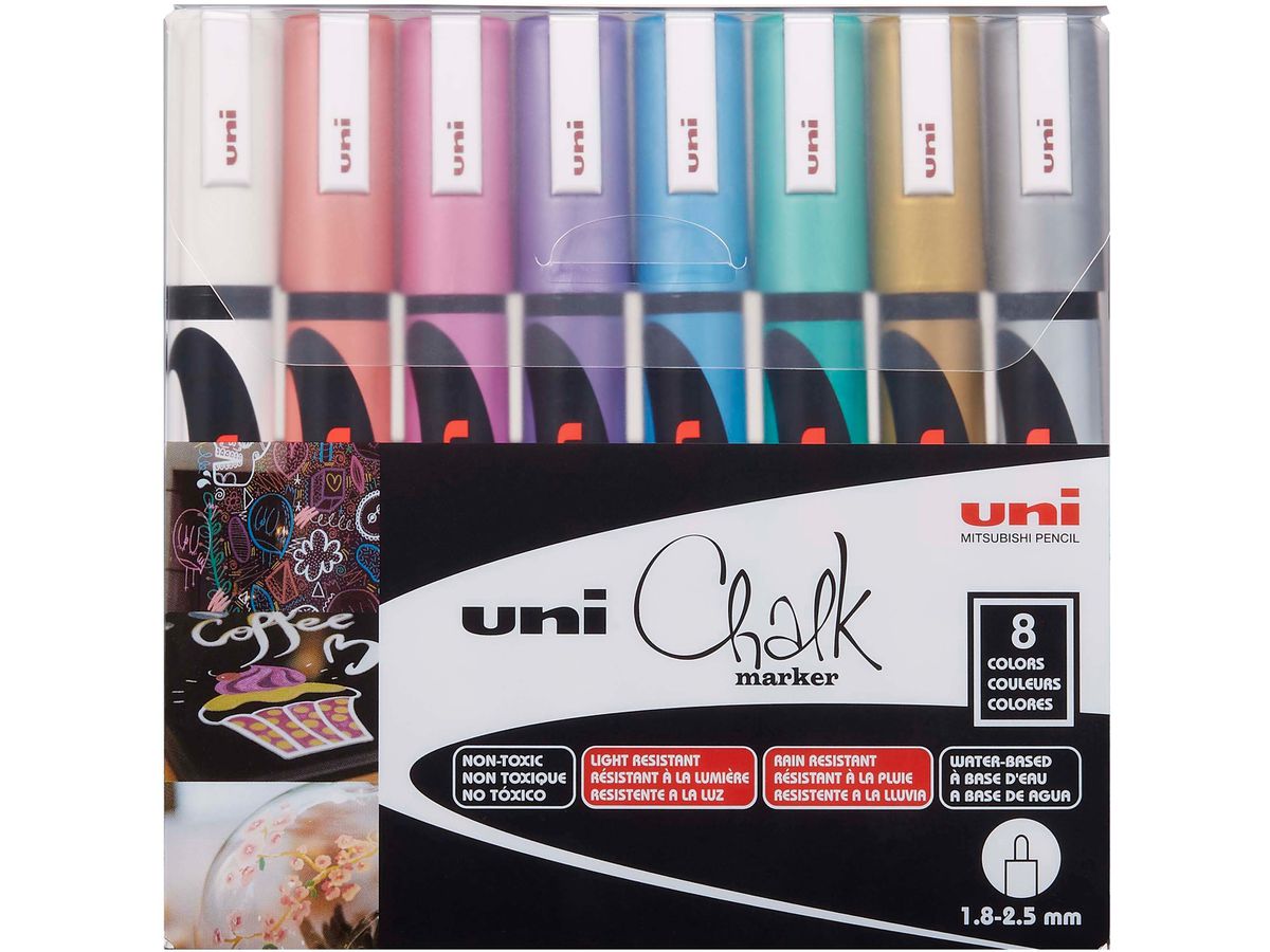 UNI-BALL Chalk Marker 1.8-2.5mm PWE-5M METALLIC 8C 8 Stück ass. (4902778256459)