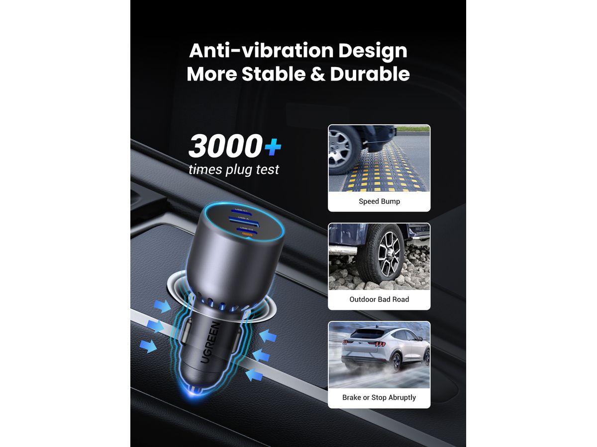 UGREEN Fast Car Charger 75W 3-Port 35024 2x USB-C, 1x USB-A (6941876230242)