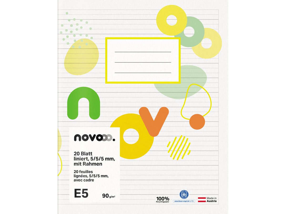 NOVOOO Schulheft E5 729762 5/5/5mm liniert mit Rand 90g (9010729085418)