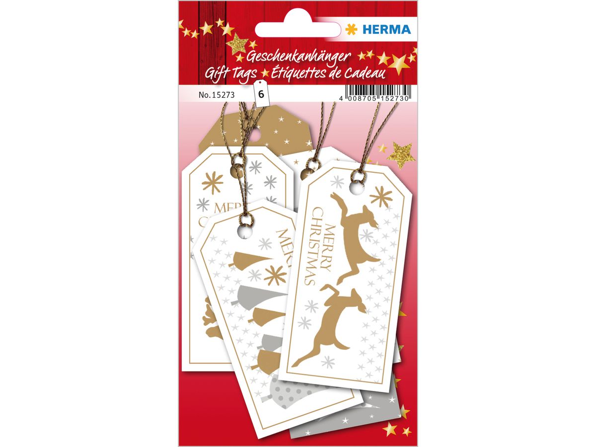 HERMA Geschenkanhänger Weihnachten 15273 weiss gold 6 Stück (4008705152730)