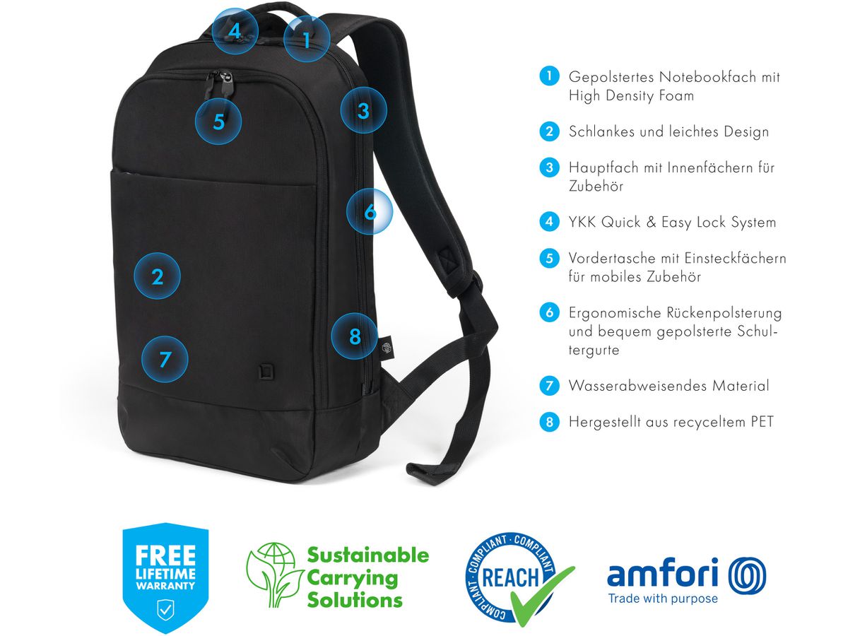 DICOTA Eco Backpack Slim MOTION D32013-RPET 13-15.6 inch Black (7640239420809)