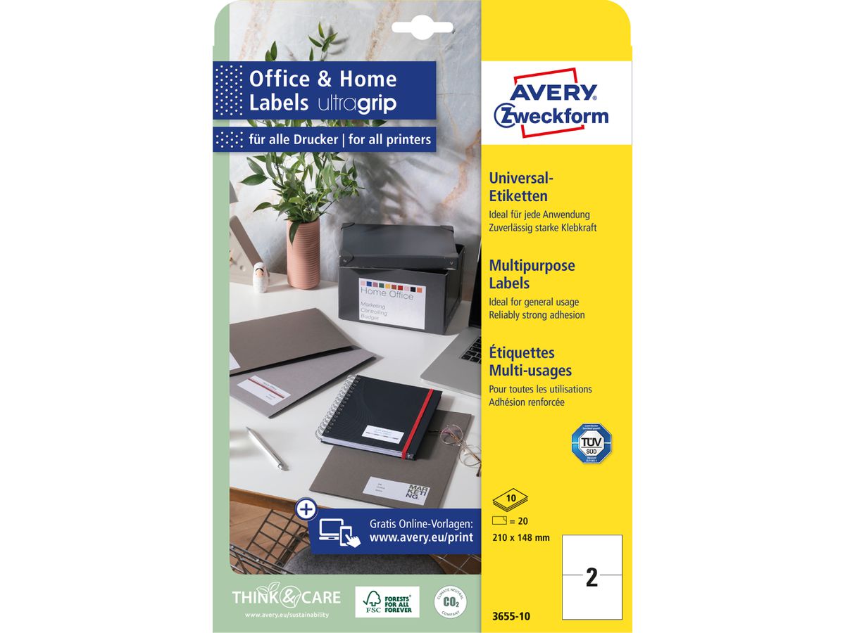 AVERY ZWECKFORM Etichette universale 210x148mm 3655-10 bianco 20 pz./10 fogli (4004182617588)