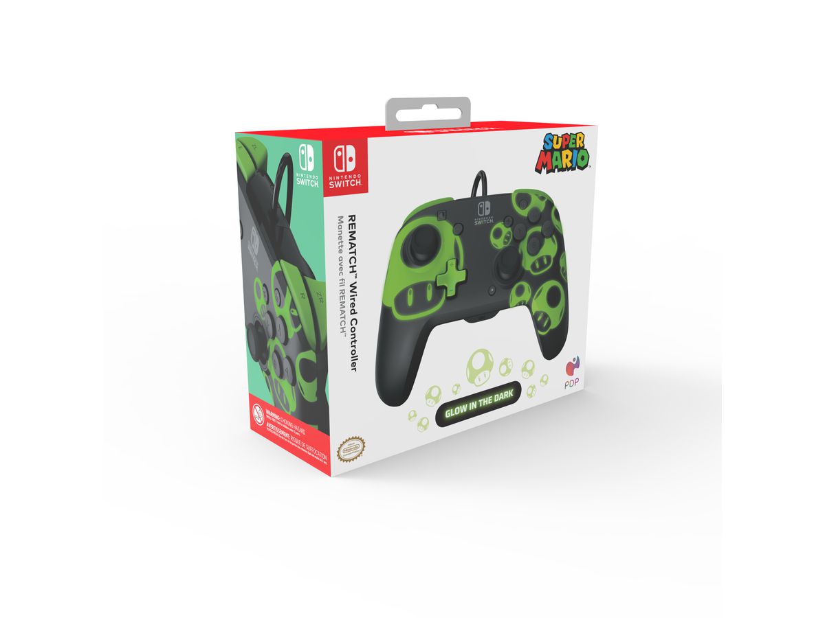 PDP Rematch Wired Controller 500-134-GID NSW, 1UP Glow in the Dark (0708056070328)