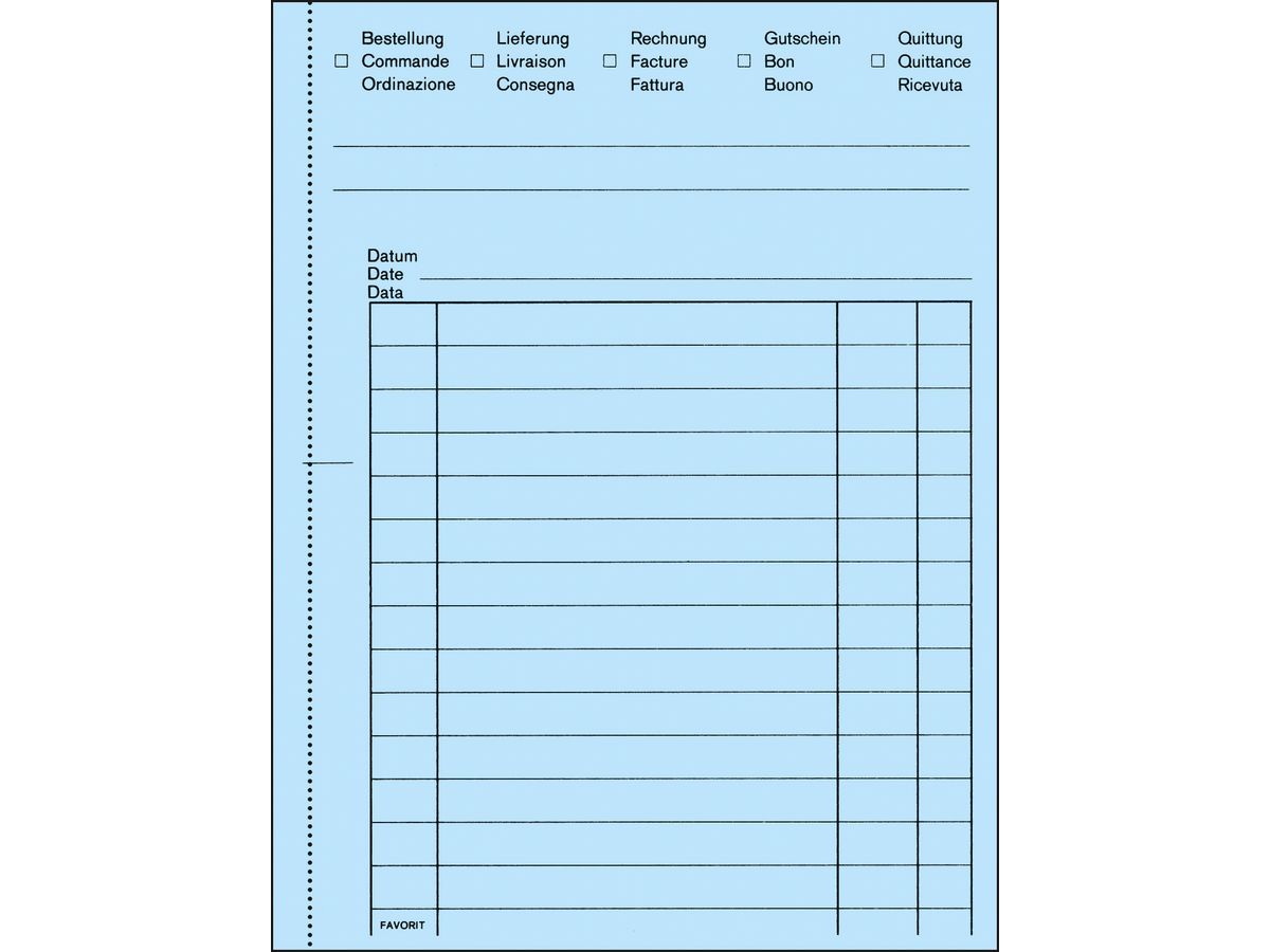 FAVORIT Mehrzweckbuch D/F/I A6 8111OK blau/weiss 50x2 Blatt (7612149043973)