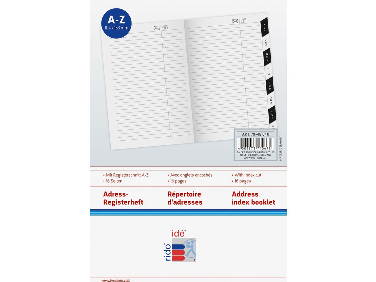 RIDOIDE Uni-Planer Adressregister 7048040.26 16 Seiten 10.4x15.3cm (4003273710672)
