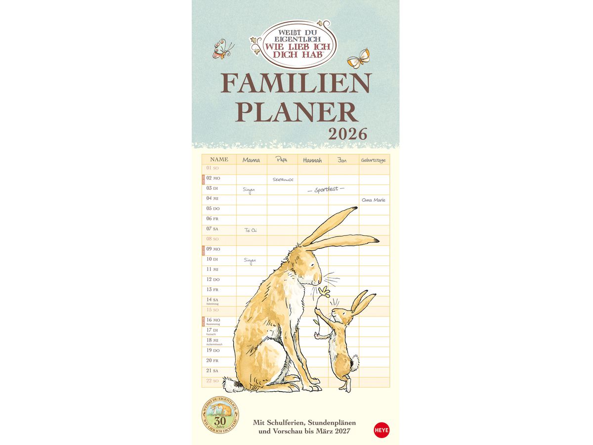 HEYE Calendrier familial 2026 22802+26 Weisst du eigentlich 21x45cm (9783756411290)