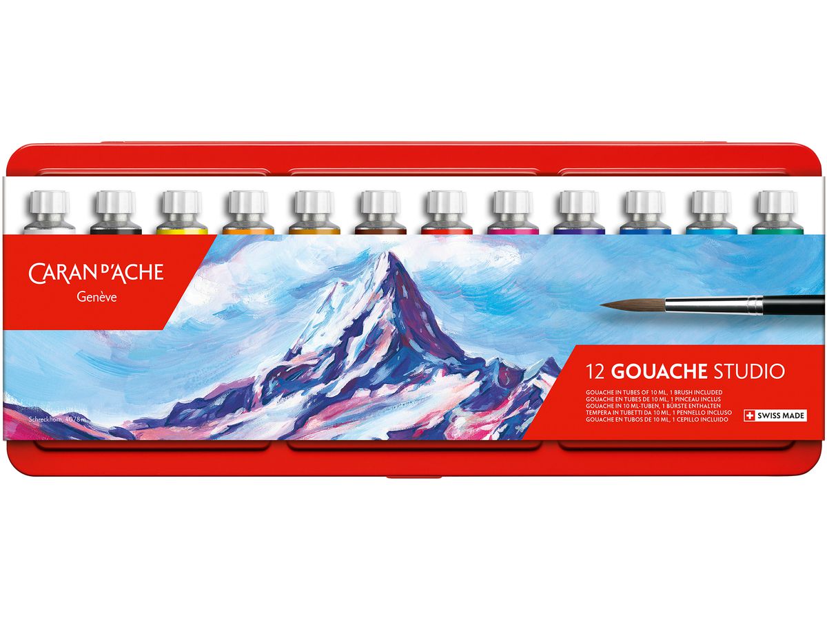 CARAN D'ACHE Couleur opaque Gouache 2001.312 12 tubes Metallbox, brosse (7630002306157)