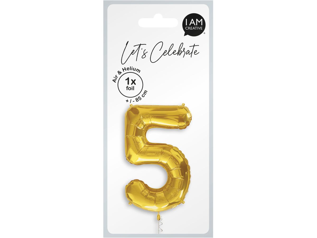 I AM CREATIVE Folienballon Zahl 5 85cm 1000-1050 gold (7611983246762)