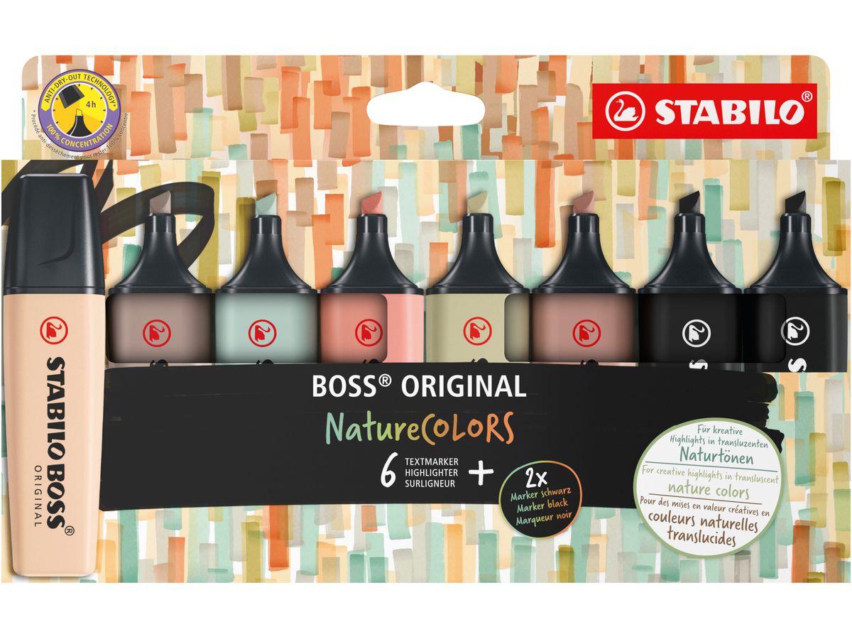 STABILO Boss Leuchtmarker Original 70/8-2-1 Nature Colors 6 + 2 schwarz (4006381603157)