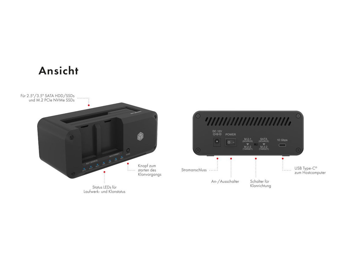 ICY BOX Docking- & Clonestation for IB-2924MSCL-C31 2.5,3.5in SATA & 2x M.2 NVMe (4250078174349)
