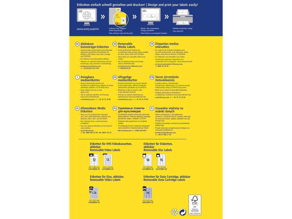 AVERY ZWECKFORM Zip-Disketten 59x50mm L4747REV2 375 Stück (4004182047477)