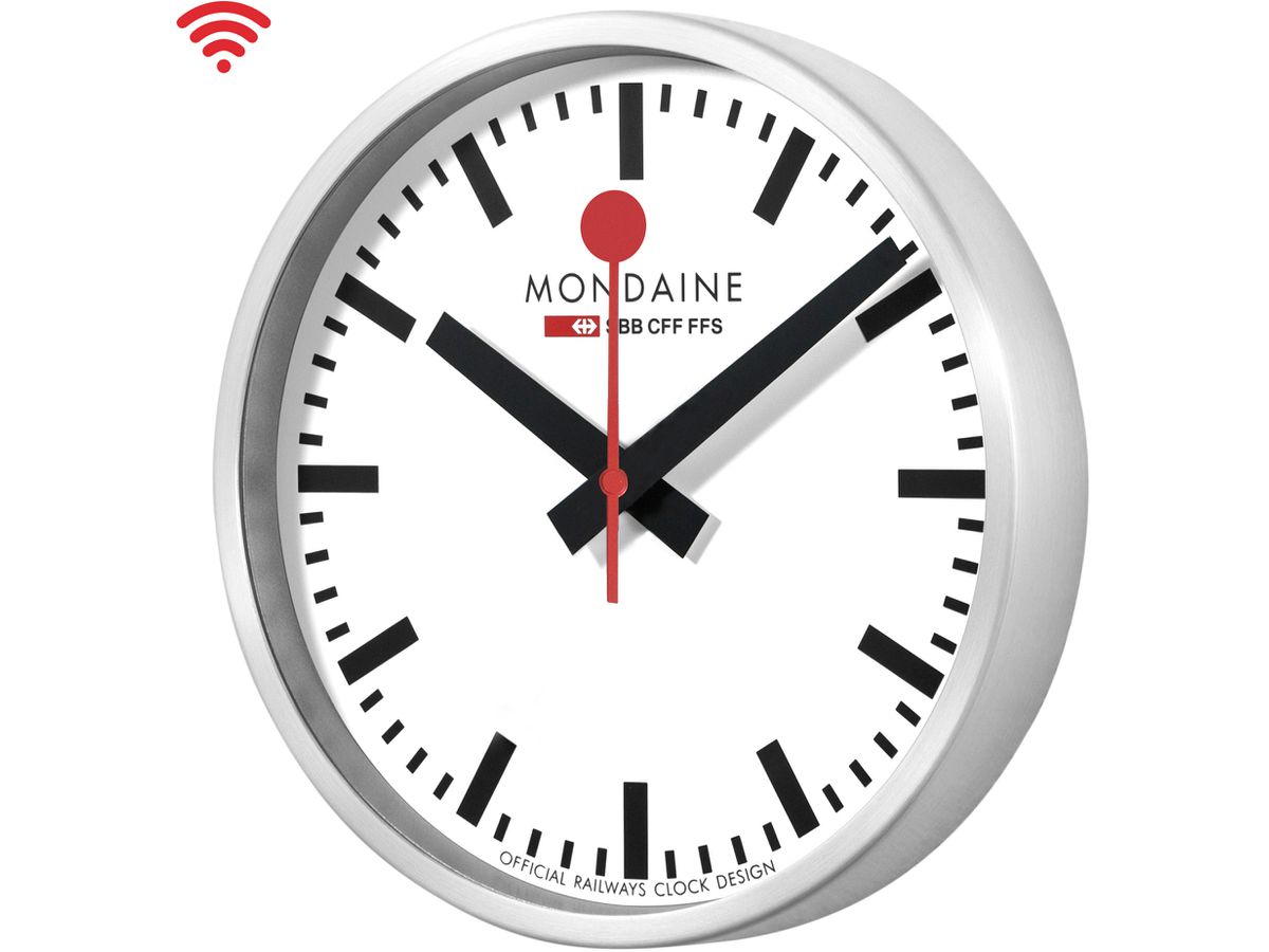 MONDAINE Wanduhr stop2go 250mm MSM.25S11 weiss, WiFi (7611382631398)