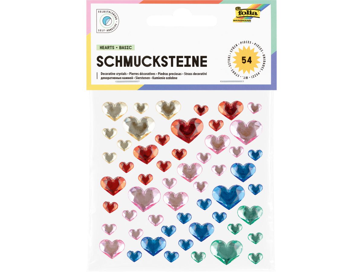 FOLIA Schmucksteine Hearts Basic 12311 selbstklebend 54 Stück (4001868143980)