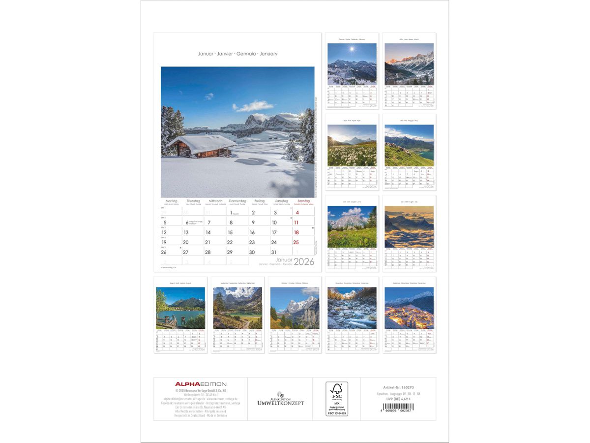 ALPHA EDITION Bildkalender 2026 160293 Alpen 23.7x34cm (4069095002937)