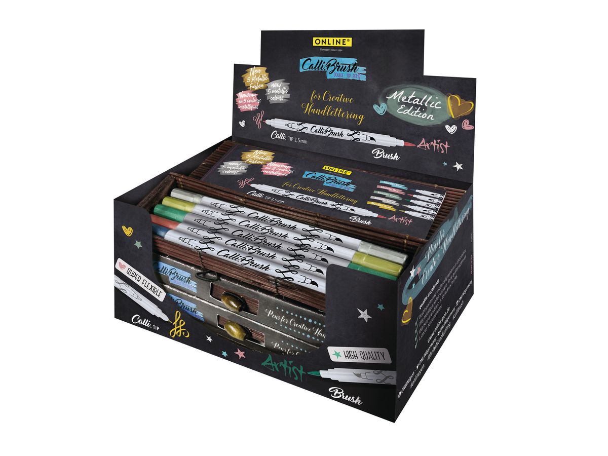 ONLINE Callibrush Pen Double Tip 19090/10 metallic,5 ass.colori/10 pcs. (4014421190901)