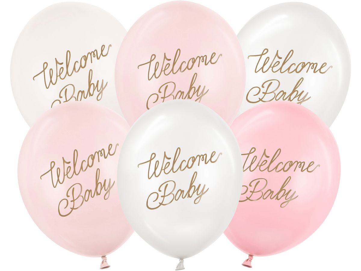 PARTYDECO Ballons 30cm SB14P3420816 Welcome Baby, rose 6 pièces (5904555099524)