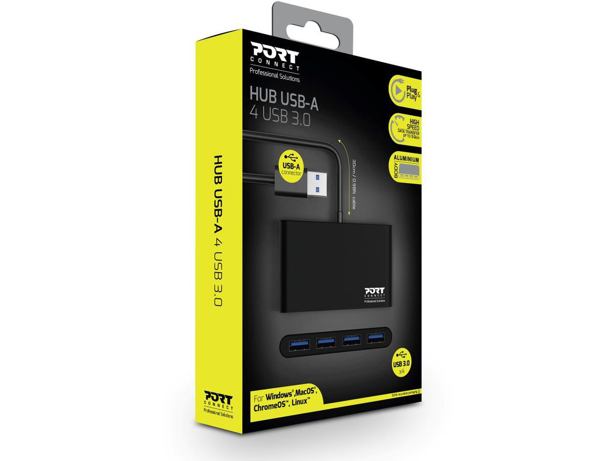 PORT USB Hub 4-ports USB 3.0 900121 black (3567049001216)
