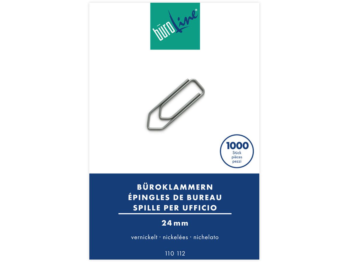 BÜROLINE Büroklammern Gr.2 110112 vernickelt, 24mm 1000 Stück (7612532008404)