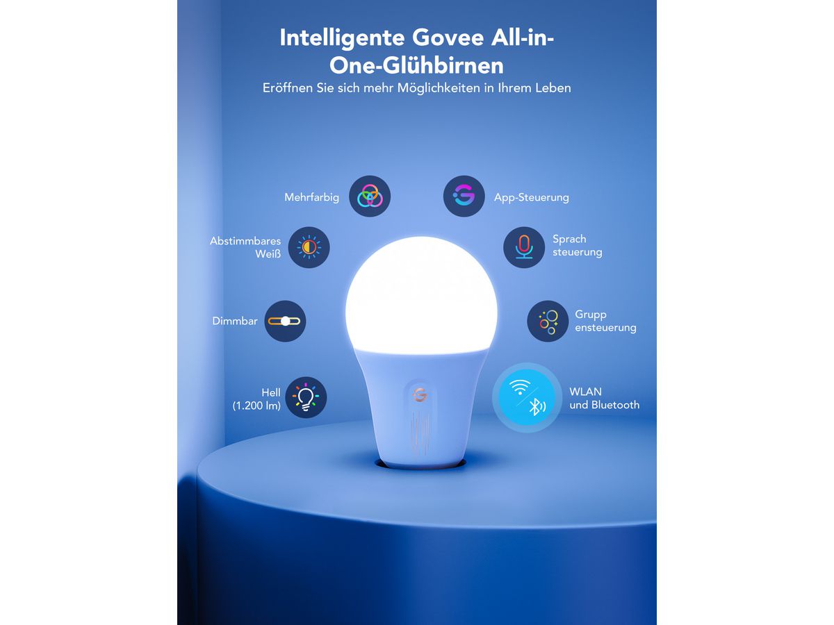 GOVEE Smart Lampadina LED E27 H60093C1 Wifi & Bluetooth, 1200Lumen (6974316992745)